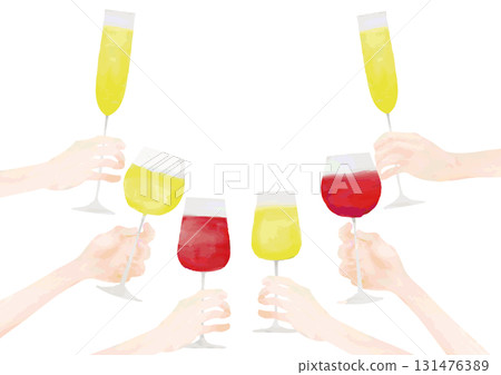 水彩風格:一大群人舉杯 水彩風格:一大群人舉杯 131476389