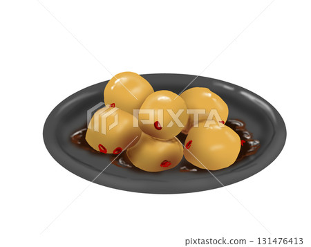Illustration of balls of konjac served on a plate Illustration of balls of konjac served on a plate 131476413