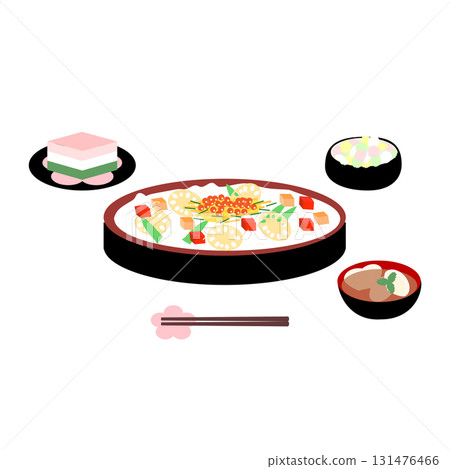 女兒節慶祝食物和菱形年糕的插圖 131476466