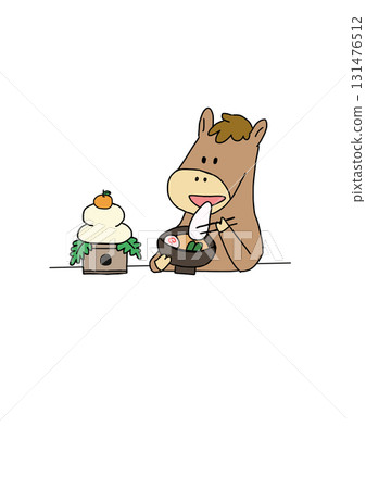Illustration of a horse eating zoni Illustration of a horse eating zoni 131476512