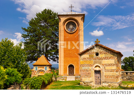 Zicha Monastery - religious buildings are made in various architectural styles, Serbia. Zicha Monastery - religious buildings are made in various architectural styles, Serbia. 131476519