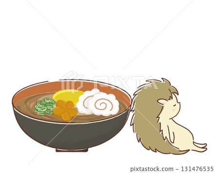 除夕夜蕎麥麵和刺蝟插圖 除夕夜蕎麥麵和刺蝟插圖 131476535