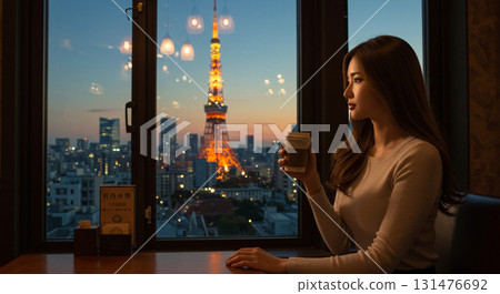 人工智慧生成的夜晚路燈下的女性肖像 131476692