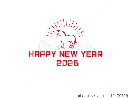 New Year's Card 2026 - Simple Horse New Year's Card Template - Illustration - Year of the Horse - Material - Icon 131476719