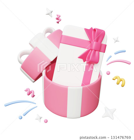 Gift card in Pink box 3D graphic Gift card in Pink box 3D graphic 131476769