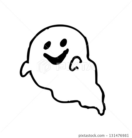 手繪可愛鬼魂黑白插圖。萬聖節鬼魂角色素材。 131476981