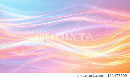Dreamy pastel neon waves background with flowing lines of light in pink, blue, and golden hues for futuristic designs 131477899
