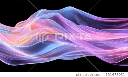 Futuristic neon waves with glowing pink and blue energy light trails on dark background, abstract holographic design Futuristic neon waves with glowing pink and blue energy light trails on dark background, abstract holographic design 131478051