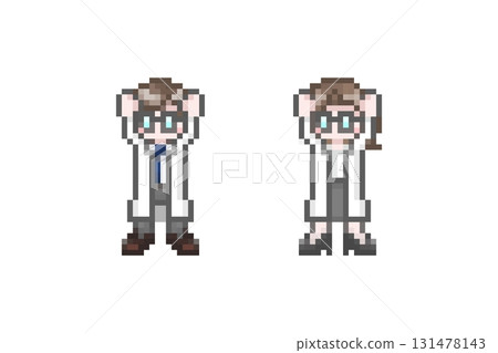 A set of men and women wearing white coats cheering in pixel art 131478143