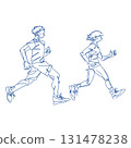 Abstract illustration of a man and woman running 131478238