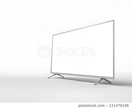 LED flat screen plasma TV screen with transparent cutout on white background, PNG file. Mockup template for artwork design. Copy text space 131478296