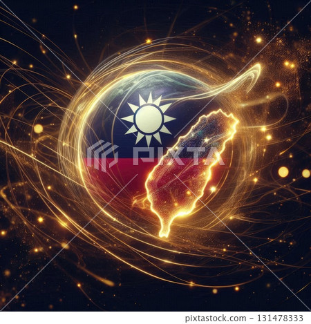 Dynamic Brushstroke Taiwanese Flag in Abstract National Art with Generative AI. 131478333