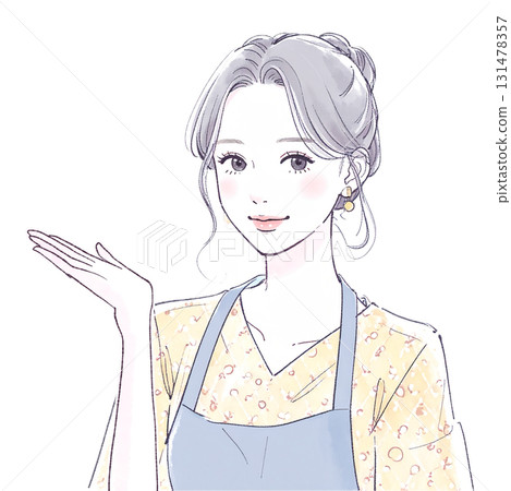 穿著圍裙的女人/女孩的水彩/手繪插圖素材 131478357