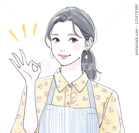 穿著圍裙的女人/女孩的水彩/手繪插圖素材 穿著圍裙的女人/女孩的水彩/手繪插圖素材 131478360