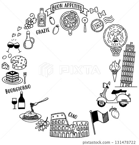 簡單可愛的義大利插畫框架（單色） 131478722