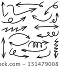 Collection of hand drawn arrow doodles in various styles, black ink sketch, isolated on white background. 131479008