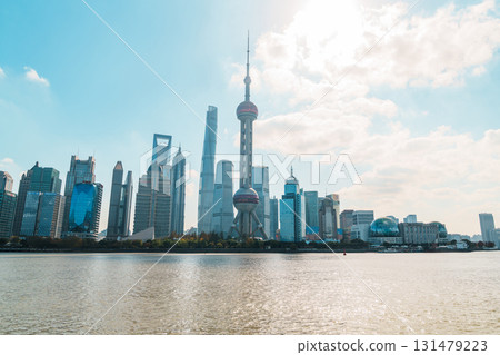 Cityscape view of Shanghai city in the morning. Skyscraper of Lujiazui in Pudong, view from The north Bund of Shanghai, China. landmark and popular for tourism attractions. Travel and Vacation concept 131479223