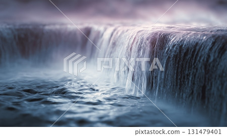 3D illustration of a close-up waterfall capturing the gentle flow of water 131479401