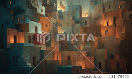 照明多層住宅街景的 3D 概念 131479403