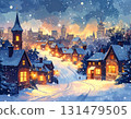 Snowy cityscape painted in watercolor 131479505