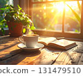 Coffee by the window with the morning sun streaming in 131479510
