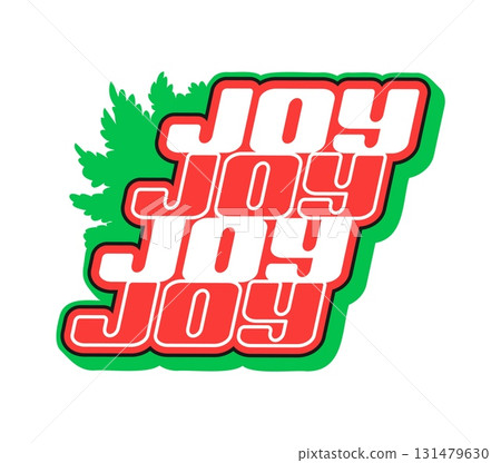 Christmas joy Y2K groovy sticker or label. Christmas groovy tag, Xmas festive funky Y2K vector label. New Year celebration vintage sticker with pine tree branch silhouette and colorful typography 131479630