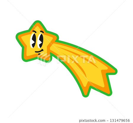 Christmas shooting star character Y2K groovy sticker or patch. Happy New Year celebration 60s Y2K sticker, winter holiday vector patch. Christmas label with comet or shooting star cute personage Christmas shooting star character Y2K groovy sticker or patch. Happy New Year celebration 60s Y2K sticker, winter holiday vector patch. Christmas label with comet or shooting star cute personage 131479656