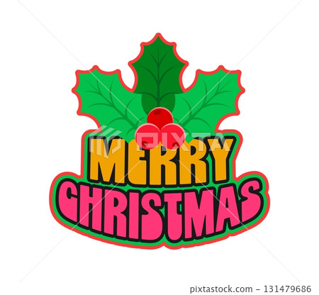 Christmas holly leaf Y2K groovy sticker or patch. New Year celebration groovy Y2K label, Xmas festive vector patch. Christmas sticker with holly leaf and red berry decoration, colorful typography Christmas holly leaf Y2K groovy sticker or patch. New Year celebration groovy Y2K label, Xmas festive vector patch. Christmas sticker with holly leaf and red berry decoration, colorful typography 131479686