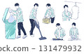 男人做家事：倒垃圾、打包、打掃、洗衣服、煮飯、整理 131479932