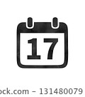 Hand-drawn black silhouette calendar icon "17" with watercolor texture 131480079