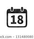 Hand-drawn black silhouette calendar icon "18" with watercolor texture 131480080