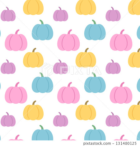 Colorful pastel pumpkins seamless pattern in flat cartoon style for autumn and Halloween design 131480125