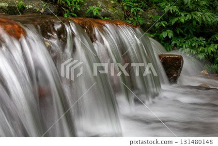 A silky waterfall in a mountain stream A silky waterfall in a mountain stream 131480148