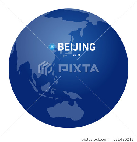World map with a globe showing Beijing's location 131480215