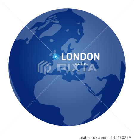 世界地圖上有地球儀，標示了倫敦的位置 131480239
