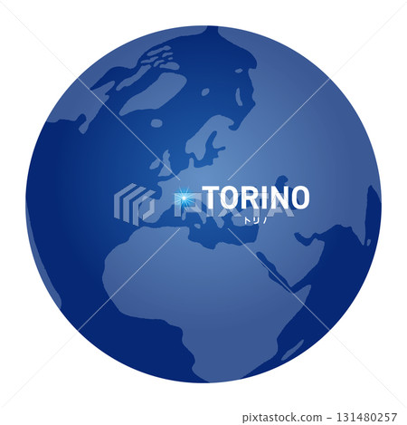 World map with a globe showing Turin's location 131480257