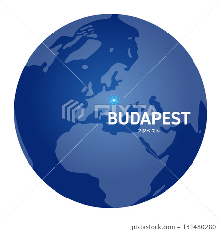 World map with globe showing Budapest location 131480280
