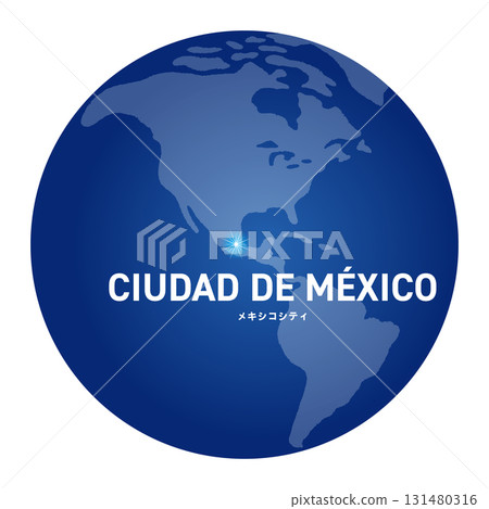 World map with globe showing Mexico City location 131480316