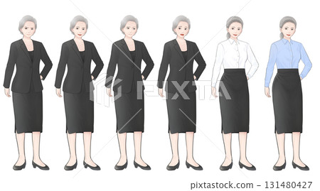Facial expression set illustration of a gray-haired elderly woman in black clothes Facial expression set illustration of a gray-haired elderly woman in black clothes 131480427