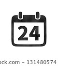 Hand-drawn black silhouette calendar icon "24" with watercolor texture 131480574