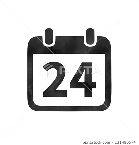 Hand-drawn black silhouette calendar icon "24" with watercolor texture Hand-drawn black silhouette calendar icon "24" with watercolor texture 131480574