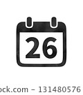 Hand-drawn black silhouette calendar icon "26" with watercolor texture 131480576