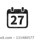 Hand-drawn black silhouette calendar icon "27" with watercolor texture 131480577