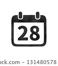 Hand-drawn black silhouette calendar icon "28" with watercolor texture 131480578
