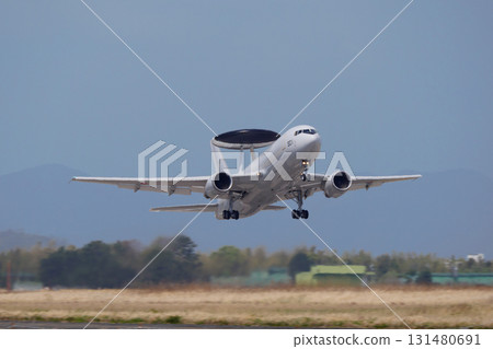 Japan Air Self-Defense Force E-767 Airborne Early Warning and Control Plane Takeoff 131480691
