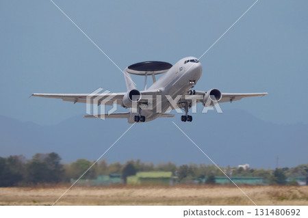 Japan Air Self-Defense Force E-767 Airborne Early Warning and Control Plane Takeoff 131480692