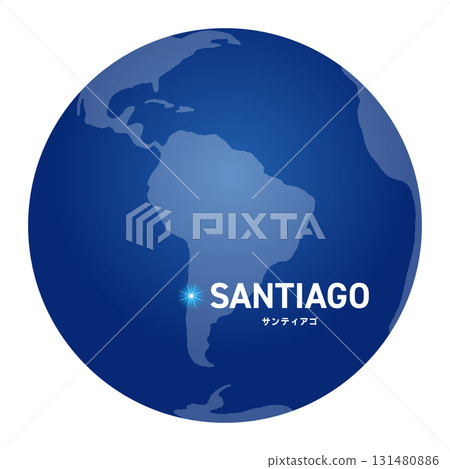 A world map showing the location of Santiago on a globe 131480886