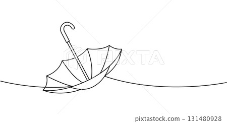 Upside-down umbrella minimalist line drawing, abstract vector symbol of weather, wind and rainy days 131480928