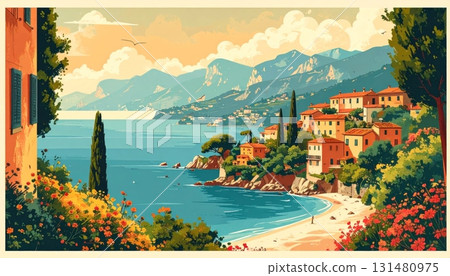 Seaside Italian Village Charm - Vintage Postcard 131480975