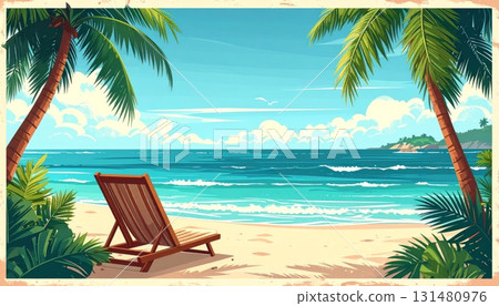 Tranquil Beach and Mountain Forest - Vintage Postcard 131480976